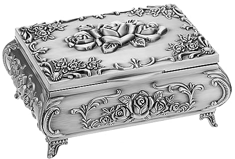 IGNPION Metal Decorative Music Box Rose Elegant Musical Jewellery Box Trinket Storage Box Music Jewelry Keepsake Ornate Display Case Birthday, Wedding, Mothers Days Gifts (Tune:You Are My Sunshine)