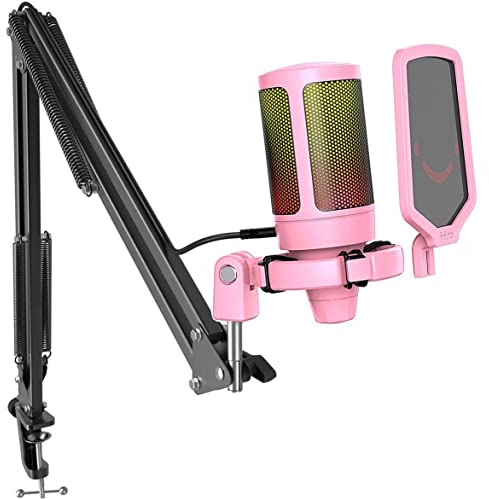 FIFINE Gaming Mikrofon mit Arm, USB Microphone pc für MAC PS4 PS5 mit Stummschalttaste, Popfilter, Shock Mount für Streaming Podcast Studio