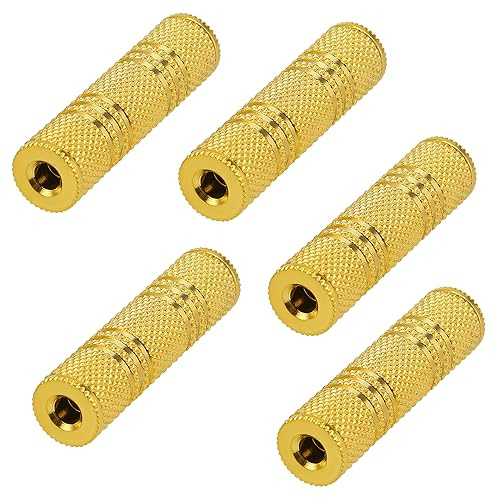 KUOQIY 5 Stücke 3.5mm Buchse auf Buchse Stereo Audio Adapter Kupplung, Metall Kopfhörer Klinkenstecker Koppler, 3,5 mm Stereo Klinkenbuchse, Golden