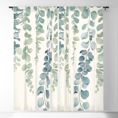 DONGSHAN Eukalyptus Gardinen Blickdicht - Verdunkelungsvorhang Thermogardine mit Ösen - Verdunklung Schlaufengardinen für Wohnzimmer Schlafzimmer Kinderzimmer 2er Set 220x140 cm(HxB)