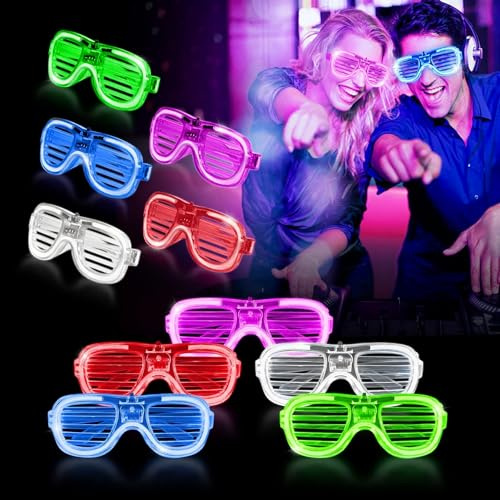Mossoko Neon-Partybrillen – 10 Stück LED-Leuchtbrillen für Geburtstag, Festival, Hochzeit, Club, 80er Jahre, Tanz, Rave, Disco, blinkende Partyzubehör, Kinder und Erwachsene