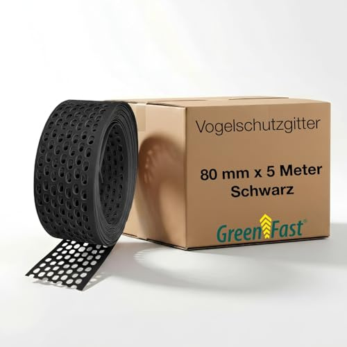 Green-Fast Vogelschutzgitter 80 mm x 5 Meter, Schwarz - Traufgitter aus PVC, Lüftungsgitter Kunststoff - Witterungs- und Korrosionsbeständig - Abdeckgitter für Insekten und Vogelschutz