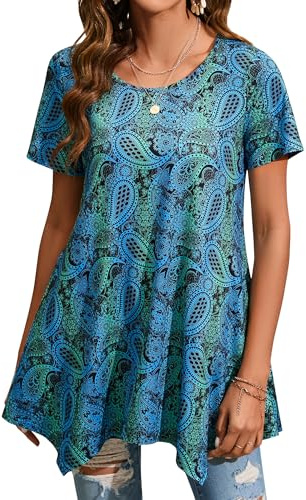 Enmain Damtunika, skjorta, långärmad/kortärmad blus, tunika, blommor, lång skjorta, ledig, elegant 3/4 ärmar rund hals, långärmad blus, tunika, toppar för kvinnor S–3XL, 3XL