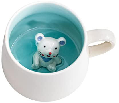 Biigming Tazas Ratón 3D Taza de café Animales Hecha a Mano Mug Regalo Divertido para Mujer Amigos Miños Niña (Ratón)