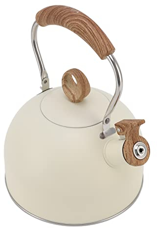 lyrlody Teiera a Fischio in Acciaio Inox, 2,5 Litri, con Manico, per Piano Cottura a Gas ed Elettrico (beige)