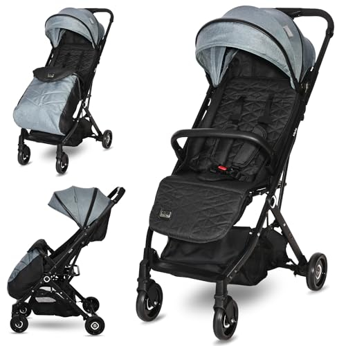 Lorelli Kinderwagen Myla, Buggy klein zusammenklappbar, nur 7 kg, kompakter Sportsitz bis 15kg, geeignet für Flugreisen, Baby Reisebuggy, hellblau