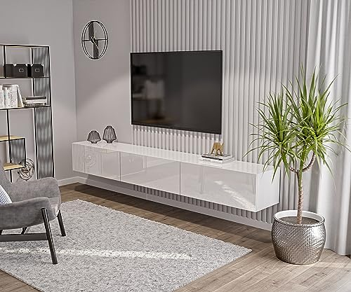 HAJDUK FURNITURE Modularer TV Schrank Weiß Hochglanz - 270 x 35 x 40 cm - Lowboard - Wandmontierte Modernes TV-Board - Wohnzimmer Möbel - Push-to-Open-System - Hängeschrank - 3 Module