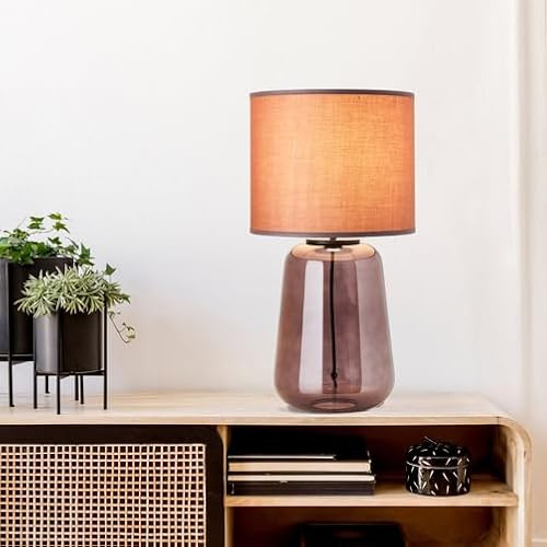 Lightbox Tischlampe mit Stoffschirm, E27 Lampe, violett | Tischleuchte fürs Wohnzimmer, Schlafzimmer und die Fensterbank, dezente, vielseitig kombinierbare Leuchte
