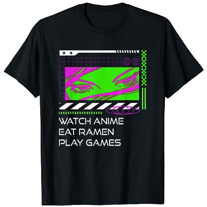 Uhr Anime Essen Ramen Spielen Spiele Manga Gamer T-Shirt