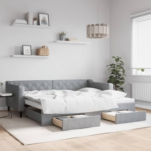 LAPOOH Tagesbett Ausziehbar mit Schubladen Hellgrau 90x200 cm Stoff, Schlafsofa, Daybed, Bettsofa, Sofa Bed, Sofabett, Schlafcouch, Jugendbett, Bettgestell, Bettcouch - 3197462