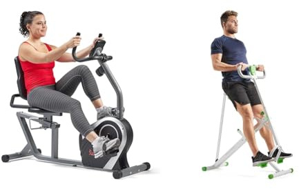 Sunny Health & Fitness Exercise Bikes, Magnetic Recumbent Bike + Row-N-Ride Squat Assist Trainer for Glutes & Full Body Cardio Workout with Adjustable Resistance