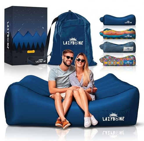 Chillbo LazyBone Aufblasbare Couch - Schnell Aufblasbares Flapper System, Lustige Drucke, No-Pump Setup, Ripstop Polyester, Tragbare Air Lounger für Strand, Camping, Festivals, Wandern