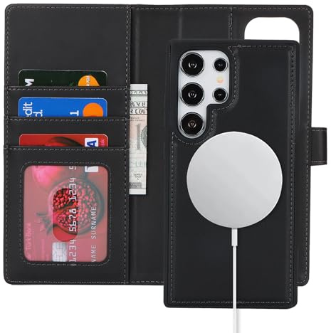 Havaya för Samsung S24 Ultra Magsafe fodral kompatibel Samsung Galaxy S24 ultra flip-korthållare avtagbar flip-plånbok för män - svart
