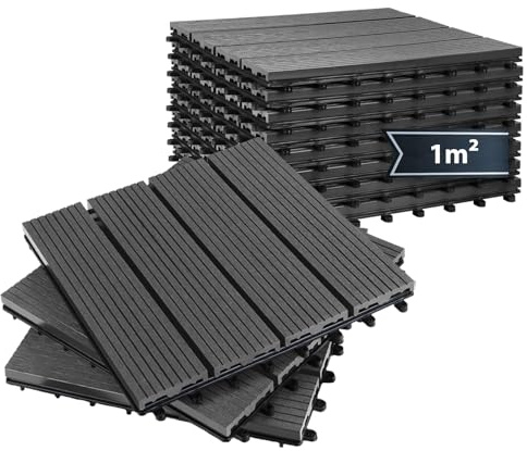 Montafox WPC Fliesen 11 Stück 1m² 30 x 30 cm Grau Terrassenfliesen | Fliese, Holzoptik, Bodenbelag, Klickfliesen, Balkonfliesen, Stecksystem, Terrasse, Balkon, wetterbeständig, rutschhemmend