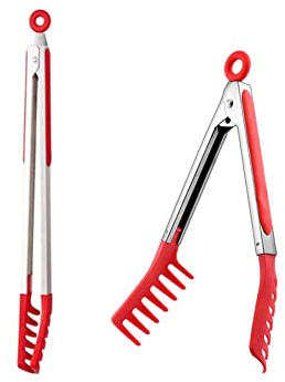 Rote Nudelzange aus Edelstahl, groß, 22,9 cm, 33 cm, Spaghettizange mit komfortablem Griff, für Nudeln, Küche, Kochen, Backwerkzeug (2 Stück)