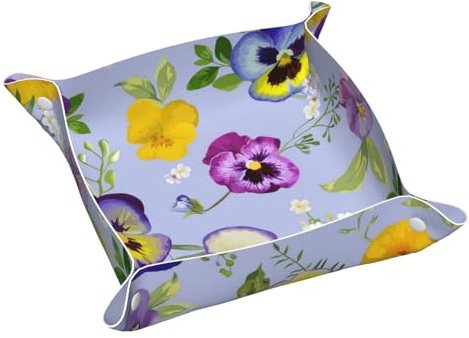 Leather Storage Tray, Jewellery Organiser Tray Desktop Storage Sundry Storage Tray, Pansy Flowers