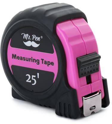 Mr. Pen - Mètre ruban rétractable de 7,6 m en acier avec fractions, couleur rose