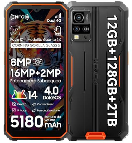 Blackview BV4800 Pro Smartphone Rugged(NFC) Android 14 12GB+128GB/2TB TF, 6,56 HD+,16MP+8MP/Fingerprint/Face ID/Vetro Corning/OTG/GPS/IP68 IP69K/FM/4G Dual SIM Telefono Indistruttibile