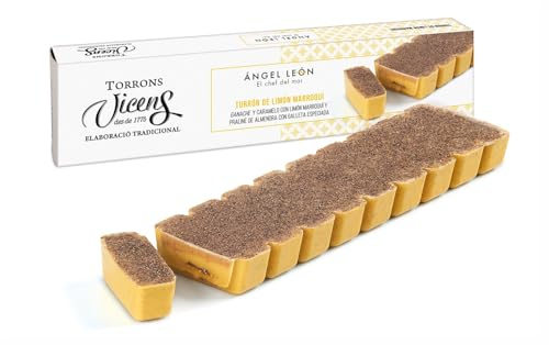 Turrón de Limón Marroquí by Ángel León 300g en Estuche Torrons Vicens - Dulces navideños de Calidad Suprema con Tradición e Innovación - Ganache de Caramelo y Praliné de Almendras