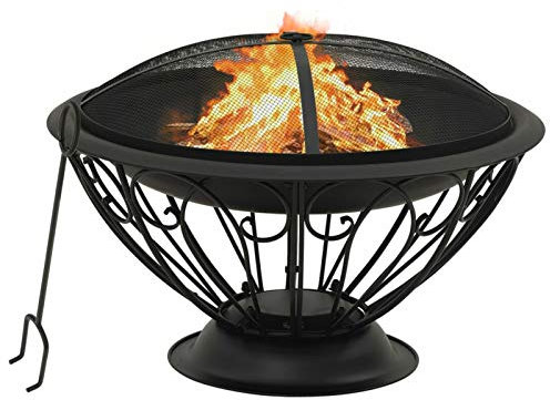 ShGaxin Brasero avec tisonnier en acier XXL 75 cm, barbecue au carbone, fumoir barbecue, barbecue au charbon et le?a, grille de barbecue
