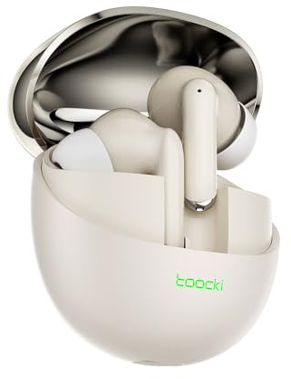 TOOCKI Écouteurs Bluetooth 5.3, Ultra Légers 3,58g, 5h Autonomie, Haut-Parleurs Titane/Cuivre 13mm, Commandes Digitales, Embouts Silicone