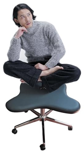 LULUMAIC Stuhl mit gekreuzten Beinen, verstellbaren Griffen und rollenden Rädern, vielseitiger Kniestuhl/Yoga-Schreibtischstuhl, ergonomischer Sitz zur Haltungskorrektur für das Heimbüro (Schwarz,