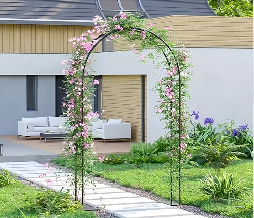 Arco grande de boda para jardín con base resistente de metal blanco, marco de pabellón para accesorios de fotografía, decoración de fondo, adecuado para plantas y flores de hierba de las pampas