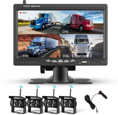 Hodozzy Cámara de Marcha Atrás Inalámbrica Digital con 4 Cámaras 1080P, 7 Pulgadas Monitor con Pantalla Dividida, Alerta de Ángulo Muerto, Modo Espejo, Visión Nocturna, Impermeable IP68, 12 V-36 V