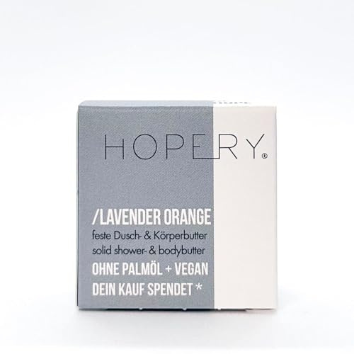 Hopery - Dusch-seife und Körper-butter Lavendel Orange – 40g - Naturseife ohne Plastik, Vegan, Palmölfrei, Tierversuchsfrei