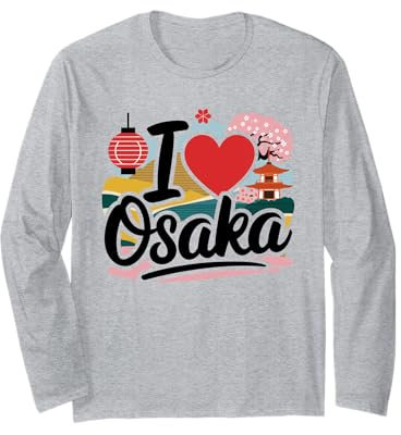 I Love Osaka Japón Sakura Templo de flor de cerezo japonés Manga Larga