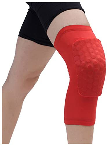 SHUAICJ Leg Set 1PC Honeycomb Knee Pads Basketball Sport Kneepad Volleyball Knee Protector Brace Support Football Compression Leg Sleeves Gym Leggings Set(Red,XL)