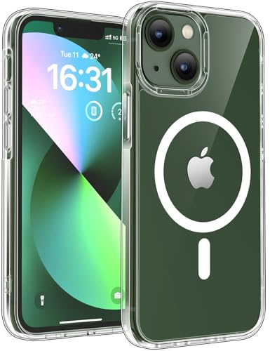 TOCOL für iPhone 13 Mini Hülle, Kompatibel mit MagSafe, Transparent | Nie Vergilbung, Starke Haftkraft, Kameraschutz mit erhöhten Rändern, Militärschutz Stoßfest Kratzfest, Durchsichtig Case