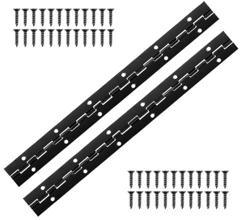 Lot de 2 charnières de porte en acier inoxydable de 300 mm pour piano - Charnières de porte continues longues et robustes - Charnière pliante avec 24 vis pour meubles