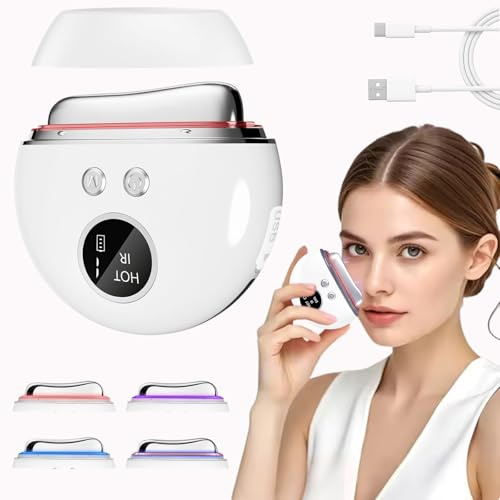 Ems Gua Sha, Gua Sha Elektrisch 4-in-1-Gesichtsschaber 4 Funktionslichter GesichtsmassagegeräT 9 Einstellbare IntensitäTsstufen Facelifting-GeräT, füR Anti-Aging, Anti-Falten und Anti-öDeme