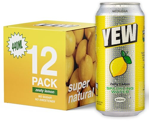 YEW Zesty Lemon Sparkling Water - 12 x 440ml Cans - ZERO Sugar, ZERO Sweetener, All Natural Lemon Flavoured Water, ZERO Calories, Gluten Free, Keto Friendly and Vegan Healthy Fizzy Drink