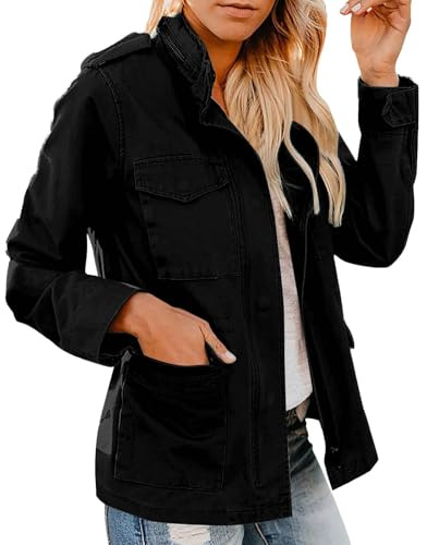 MJGkhiy Giacca Militari Donna In Jeans Curvy Maniche Lunghe Giubbino Jean Utility Elegante Button Up Denim Jacket Retro Casual Strappati Giacche Corta Autunno Primavera