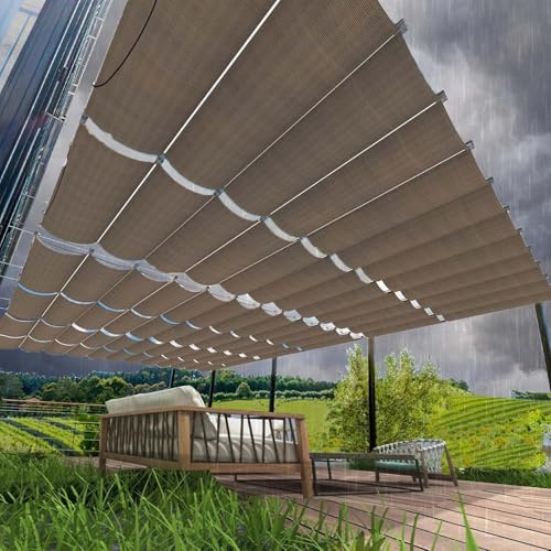 Auvent rétractable sur mesure - Protection solaire - Résistant aux UV et aux intempéries - Pour balcon, pergola de jardin - Sans perçage - Résistant à la déchirure - Avec œillets et corde pour la