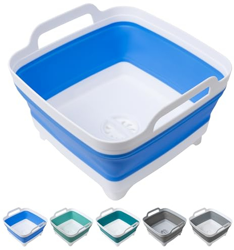 Tiawudi Dishpan for Washing Dishes, 2.4Gal/9L Wash Basin with Draining Plug Carry Handles, Collapsible Bucket for Cleaning, Portable Sink, Foldable Plastic Tub, 1PC