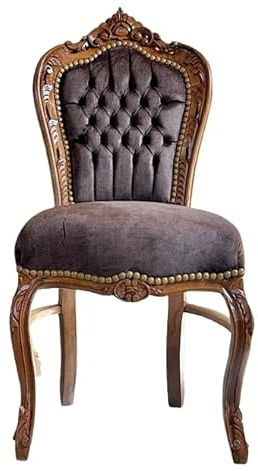 CasAmin Barock accentstol, brun sammet, handgjord träram, 107 cm höjd, fransk Louis XV-stil