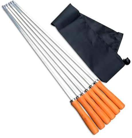 Juego de 6 pinchos de acero inoxidable para asar carne plana adecuada para barbacoas en casa, picnics y banquetes de hotel, pinchos de carne de metal