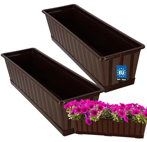 KOTARBAU® 2 uds Maceta - Jardineras Exterior - PVC - 60 x 18 x 14 cm - Marrón - Macetero - Rectangular - con Plato - Macetas para Barandilla - Jardineras Balcon
