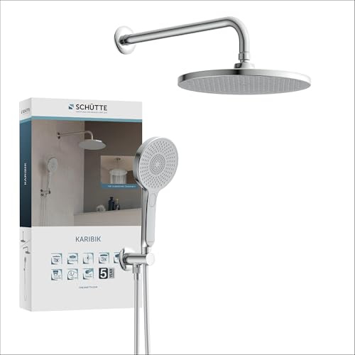 SCHÜTTE KARIBK Unterputz-Duschsystem, Unterputz-Duschset mit großer Regendusche (Ø 26 cm) und verstellbarer Handbrause, Brauseset mit Samtstrahltechnologie, Kopfbrause aus Edelstahl, Chrom
