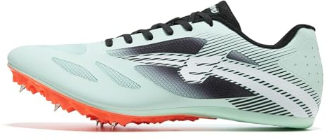 EPIMENO Leichtathletikschuhe für Herren, leicht, atmungsaktiv, Spikes für Multi-Events, Springschuhe, Grün/Orange/Weiß, 6 Women/4.5 Men