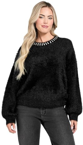 GUESS Maglione Inverno Jeans Arisa Rhinestone jblk Jet Black a996, Nero , XS