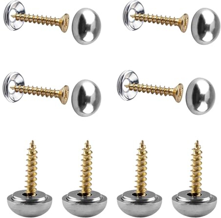 INCREWAY 8 st 15 mm spegelskruvar, silverkupolformade dekorativa lock i rostfritt stål, spegelskruvfästen för glasmöbler och displaymontering