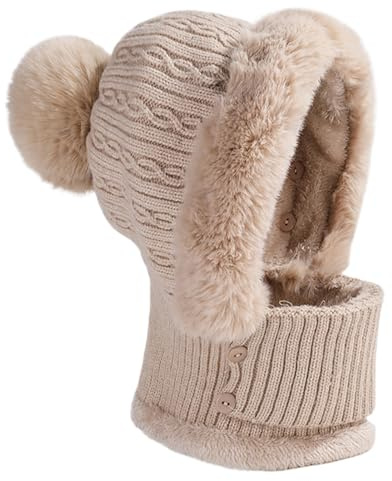 Acunny Gorros Tejidos para Damas - Cubrecuellos Resistente al Viento | Gorra con Bufanda y Braga Facial - para Senderismo, Viajes, Esquí, Ciclismo, Snowboard, para Damas, Abuelas y, Crema