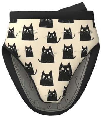 Mini gants de cuisine en silicone résistants à la chaleur Motif chats mignons Noir