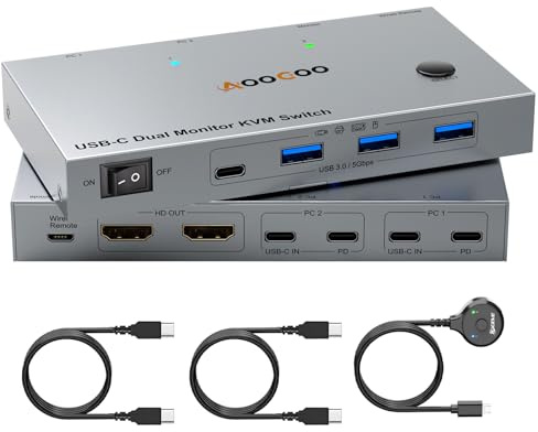 USB C KVM Switch 2 Monitor 2 Laptop, 4K KVM Dual Monitor, 2 Porte USB C MST, 100W PD per Qualsiasi Laptop, 4K a 60Hz, Ideale per Home Office e Gaming