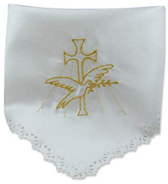 Chiffon Bougie Baptême Satin Or Brodé 34 x 34 cm