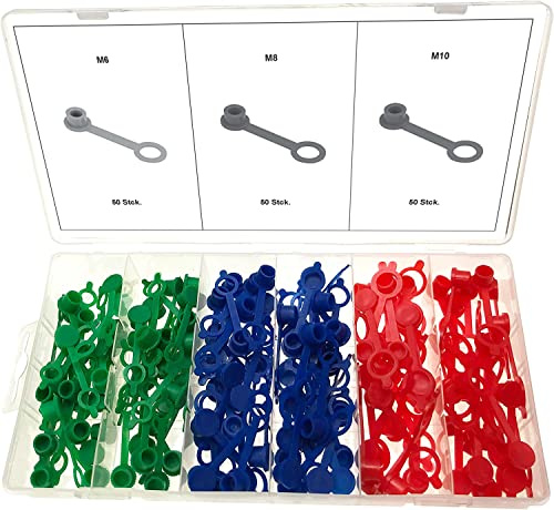 Alkan Staubschutzkappen 150-tlg M6 M8 M10 für Schmiernippel | Staubschutzkappen/Abdeckkappen für Schmiernippel, Kegelnippel und Fettnippel, M6/M8/M10 farbig sortiert